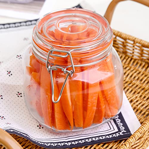 Hovico 25 oz Glass Jars With Airtight Lids And Leak Proof Rubber Gasket,Wide Mouth Mason Jars With Hinged Lids For Kitchen Canisters 750ml, Glass Storage Containers - color: 25oz*4-Round
