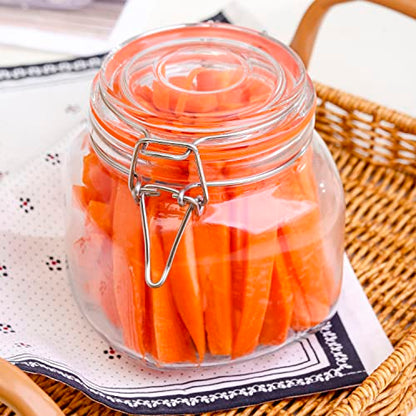 Hovico 25 oz Glass Jars With Airtight Lids And Leak Proof Rubber Gasket,Wide Mouth Mason Jars With Hinged Lids For Kitchen Canisters 750ml, Glass Storage Containers - color: 25oz*4-Round