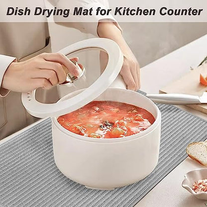2 Pack Large Dish Drying Mat for Kitchen Counter,24*17 inch Microfiber Absorbent Dish Drainer,Large Size Dish Drying Pad for Countertops,Draining Racks,Sinks(Gray)