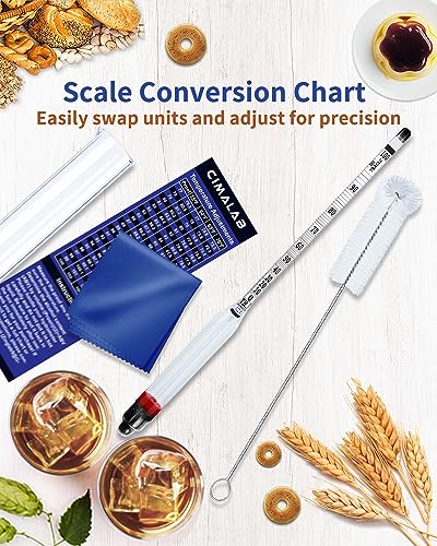 CIMALAB Hydrometer Alcohol Meter Kit, Hydrometer Alcohol 0-200 Proof & Tralle with Hydrometer Test Jar, Alcohol Proof Tester Hydrometer, Alcohol Tester for Liquor/Moonshine/Spirits/Proofing/Distilled