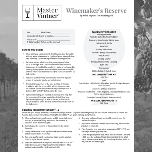 Master Vintner™ Winemaker's Reserve™ Moscato Wine Recipe Kit Makes 6 Gallons