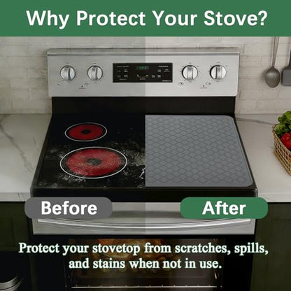 Stove Top Cover for Electric Stove - Food Grade Ceramic Stove top Cover, Silicone XXL Dish Drying Mat, Glass Cooktop Covers, Flat RV Range top Mats (Grey, 27.5"X20") - color: Gray, size: 27.5" x 20"