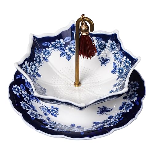 Umbrella Shape Ceramic Tea Strainer - Chinese Blue & White Porcelain Loose Leaf Filter with Rotating Design, Multi-Purpose Tea Infuser for Kung Fu/Coffee/Brewing (Bule) - color: Bule