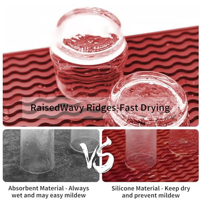 ZLR Small Dish Drying Mat (6" x 17" / 153 x 433mm) - Narrow Silicone Drainer for Kitchen Counter, Apartment & RV - Compact Sponge Holder & Sink Caddy Tray, Non-Slip Food-Grade Silicone (Lava Red) - color: Lava Red, size: 17" x 6"