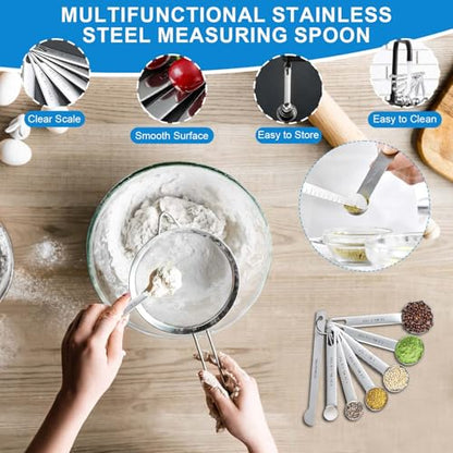 Measuring Cups and Spoons Set 35 Pcs, 11 Stainless Steel Nesting Measuring Spoons and Cups with 12 Measuring Cups, 3 Funnel, 3 Brush, 5 Spoons, 1 Ruler, Measuring Cup Set for Kitchen Baking Liquid Dry - color: 35 Piece