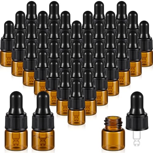 Didaey 200 Pcs 1/2/3/5/10/15 ml Mini Glass Oil Dropper Bottle Bulk, Clear Essential Small Empty Bottles Sample Containers Perfume Liquid Vials with Cap for Traveling (1 ml,Amber) - color: Amber, size: 1 ml