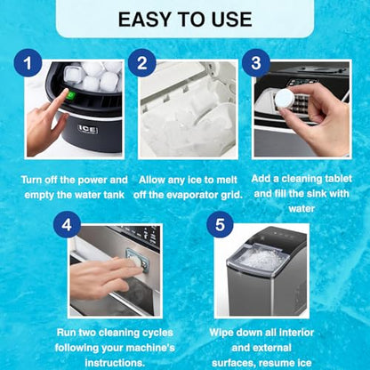 flowcheer Ice Maker Cleaner Tablets, Cleaning and Descaler for Countertop and Home Ice Machines, 24 Count for 1 Year, Suitable for Most Surfaces
