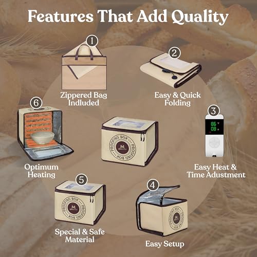 Bread Proofing Box – Bread Proofer, Dough Fermentation Box with Carry Bag, Sourdough Starter Warmer, Foldable & Zippered, Temp & Timer Controller, Ideal for Pizza, Yogurt, Kombucha – For Home Bakers