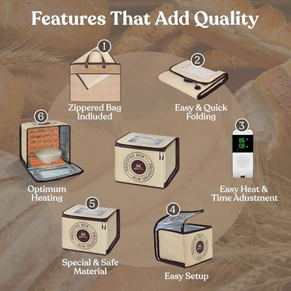 Bread Proofing Box – Bread Proofer, Dough Fermentation Box with Carry Bag, Sourdough Starter Warmer, Foldable & Zippered, Temp & Timer Controller, Ideal for Pizza, Yogurt, Kombucha – For Home Bakers
