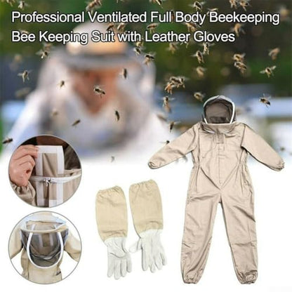 Full Body for beekeeping Suit with Gloves XL - 3 Layer Ventilated Sting Proof Bee Suit for Men Women - Cotton Apiary Jacket with Removable Hood