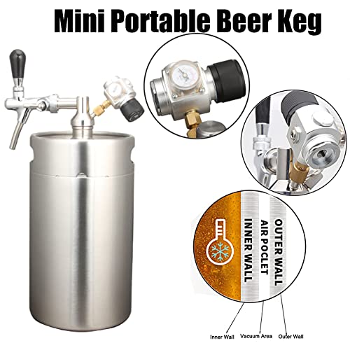 Portable Draft Keg System Stainless Steel Keg Mini Keg Draft System Stainless Steel Portable Mini Keg Dispenser Pressure Regulator Craft Beer Draft Home Brew,8L