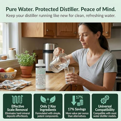 Think Crucial Water Distiller Descaler Liquid — Compatible with H2O Labs, Megahome, Waterwise, VEVOR, Durastill — 16 fl oz