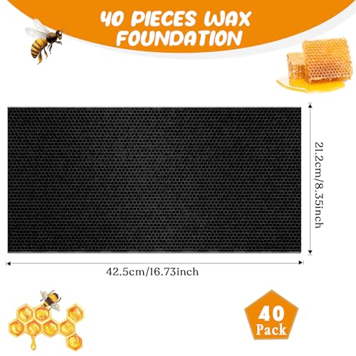 Weysat 40 Pcs Waxed Coated Beehive Foundation Sheets Beehive Wax Coated Foundation for Bee Frames Plastic Beeswax Sheet Bee Hive Equipment Deep Frame (Black) - color: Black