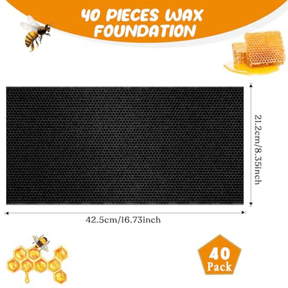 Weysat 40 Pcs Waxed Coated Beehive Foundation Sheets Beehive Wax Coated Foundation for Bee Frames Plastic Beeswax Sheet Bee Hive Equipment Deep Frame (Black) - color: Black
