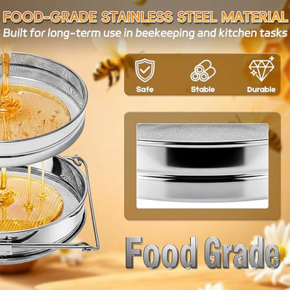 2 Pack Stainless Steel Honey Strainer Double Sieve, Food-Grade Honey Extractor Strainer Fits 5 Gallon Honey Bucket