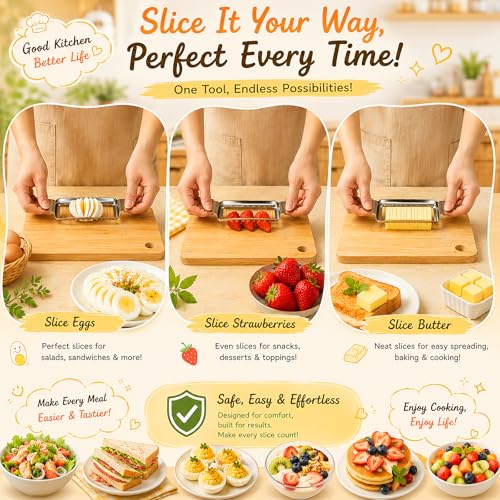 JAYVAR Cheese Slicer and Butter Cutter, 304 Stainless Steel Wire | Multifunctional Cheese Slicers for Block Cheesees, Handheld Butters Slicers Cutter, for Egg Slicing, Dishwasher Safe