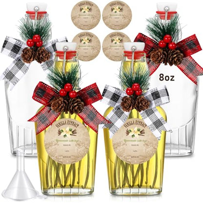 4 Pack 8oz Christmas Vanilla Extract Bottles with Swing Top Flask Whiskey Pocket Glass Flask for Homemade Vanilla Extract Lemon Kombucha Water Apply Christmas Wedding Gift