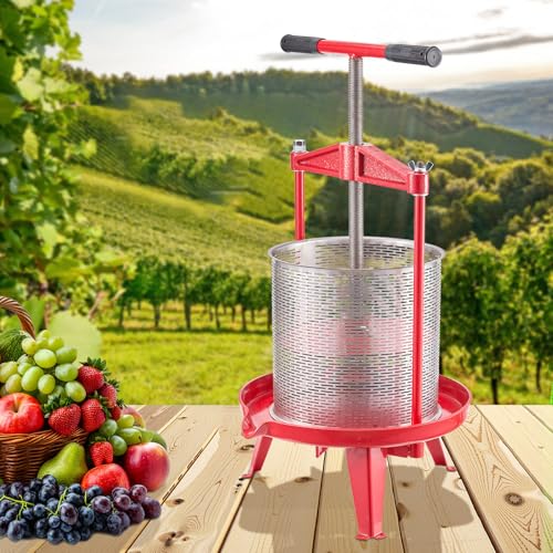 VEVOR 3.69 Gal/14L Fruit Wine Press, Stainless Steel Basket with Cross-beam and Triangular Structure, Manual Juice Maker, Cider Apple Grape Tincture Making Press with T-Handle for Kitchen Home - size: 3.69 Gal