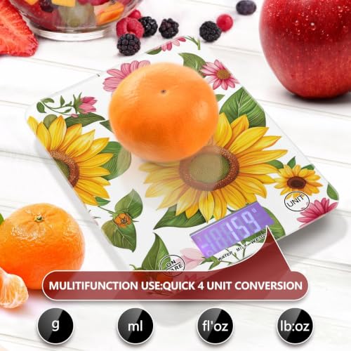 Food Scale Kitchen Digital Scale Food Ounces and Grams Dieting Baking Cooking Waterproof Glass Panels LCD Display,4 Units Scale Tare Function Sunflower White - color: Sunflower 34