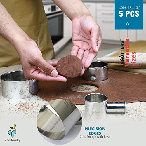 Cookie Cutter Set, 5 Pc. Kit, Measuring 1'', 2'', 3'', 4'' and 5'', Round Metal Baking Rings for Pastry, Biscuits, and Dough Cutting, Heavy Duty and Reusable, Multiple Sizes - size: 1 2 3 4 5 Inch x 2 Inch