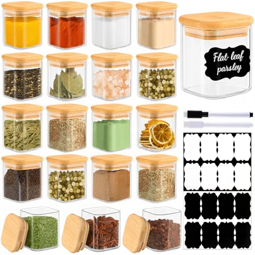 TBWIND 20 Pack 4 oz Square Glass Spice Jars with Lids and Labels – Airtight Small Seasoning Containers Set, Clear Glass Storage Jars for Seasoning, Spices, Kitchen Pantry Organization - color: Square/4oz/20pcs