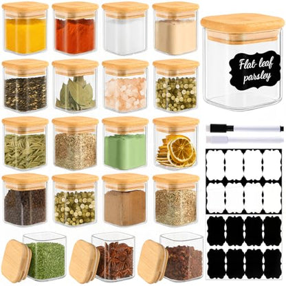 TBWIND 20 Pack 4 oz Square Glass Spice Jars with Lids and Labels – Airtight Small Seasoning Containers Set, Clear Glass Storage Jars for Seasoning, Spices, Kitchen Pantry Organization - color: Square/4oz/20pcs