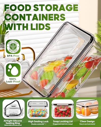 KEMETHY 60 PCS Food Storage Containers with Lids, BPA-Free Plastic Food Containers for Kitchen Storage, Leak Proof, Reusable Meal Prep Containers with Labels & Pen - color: 60 PCS
