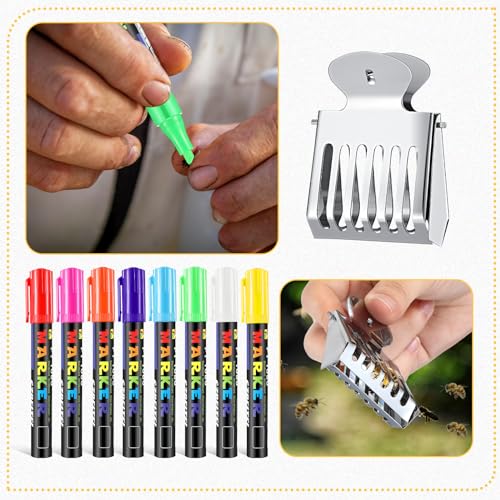 Qualirey 12 Pcs Queen bee Marker Kit 8 Queen Bee Marker Pens 4 Metal Catcher Clips Beekeeping Tools Supplies for Beekeeper One Handed Essential
