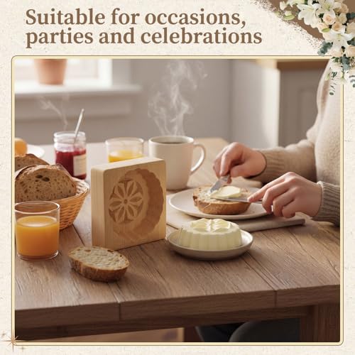 Hushee Flower Butter Mold Decorative Butter Press Wooden Mold for Homemade Cutter Wood Kitchen Accessory & Table for Baking DIY Dairy Making Supplies - style: Flower
