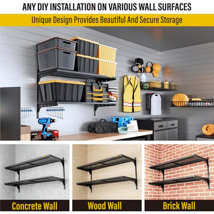 Aecxm 1pack×2 Tier 1.3x4ft Garage Shelving Wall Mounted, 260lbs Load Capacity，15.6x48inch per Shelf Height Cassette Adjustable Floating Shelves, Black - color: Black, size: 2pack-1.3x4ft