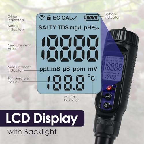 pH Meter for Food 3-in-1 Digital pH EC Temperature Meter with ATC, Food pH Tester for Checking Fermentation/Bread Dough/Sausages, Waterproof pH Probe Meter for Cosmetics, Solid and Soft Soil Sample
