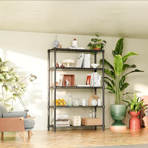 IZEUK 1750 LBS Garage Shelving Wide Storage Shelves Metal Shelves Heavy Duty Adjustable Utility Shelf Rack (Black, 5 Tier, 15.7" D x 45.3" W x 70.9" H) - color: Black, size: 5 Tier, 15.7" D x 45.3" W x 70.9" H