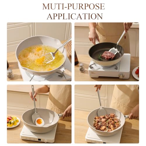 Professional Stainless Steel Cooking Utensils Set, 2 Pcs Metal Spatula Wok Turner, Wok Spatula Kitchen Cooking Tools for Sauteing, Flipping, Grilling (Dishwasher Safe) - size: 18/8 Stainless Spatula Set of 2