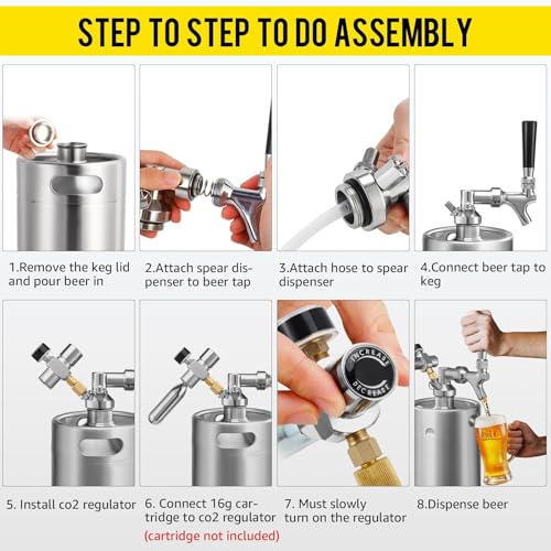 MRbrew 128oz Mini Keg Growler Portable Draft Beer Dispenser System Pressurized Stainless Steel Beer Growler Tap System Home Mini Kegerator, with Professional Beer Tap and CO2 Regulator to Keep Fresh