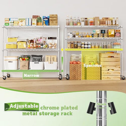 DurayLoly 45" W 3-Tier Metal Shelf on Wheels,450lbs,Kitchen, Laundry,Garage | 19mm chrome steel, 150 lbs/shelf, lock casters or switch to leveling feet, tool-free setup, fits pantry & bedroom - color: Chrome