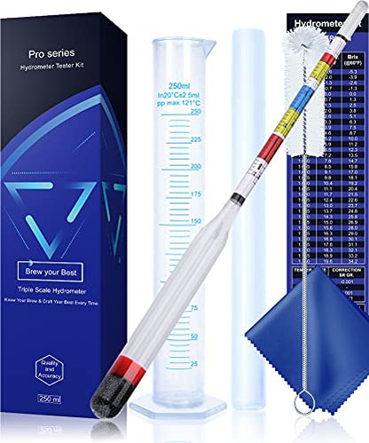 Hydrometer Test Kit, Triple Scale Alcohol Tester Hydrometer for Wine, Beer, Kombucha & Mead, Wine Making Kit, (ABV Tester, Brix, Specific Gravity Hydrometer) + Hydrometer Test Jar for Home Brewing Kit - color: Hydrometer with Plastic Test Jar