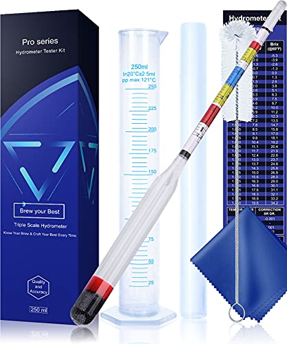 Hydrometer Test Kit, Triple Scale Alcohol Tester Hydrometer for Wine, Beer, Kombucha & Mead, Wine Making Kit, (ABV Tester, Brix, Specific Gravity Hydrometer) + Hydrometer Test Jar for Home Brewing Kit - color: Hydrometer with Plastic Test Jar