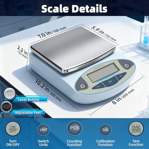 Lab Scale 5000g x 0.01g,13 Unit 0.01g Accuracy High Precision Digital Analytical Balance, Electronic Laboratory Precision Gram Scale Digital Kitchen/Jewelry/Scientific Scale - size: 5000gx0.01g