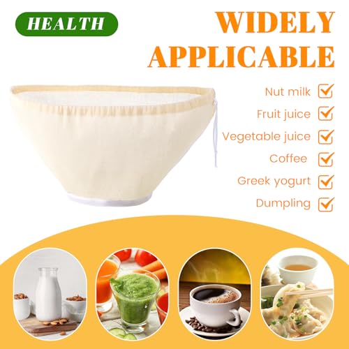 Mindsoft 6 Pcs Cheese Cloth Filling Squeeze Cotton Bags, Bowl-shaped Reusable Cotton Nut Milk Bag for Straining, Reusable Straining Bags for Juice, Soy Milk, Dumpling Fillings, Vegetable(Large) - size: Large