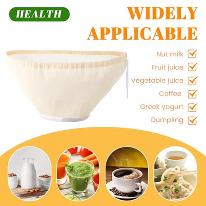 Mindsoft 6 Pcs Cheese Cloth Filling Squeeze Cotton Bags, Bowl-shaped Reusable Cotton Nut Milk Bag for Straining, Reusable Straining Bags for Juice, Soy Milk, Dumpling Fillings, Vegetable(Large) - size: Large