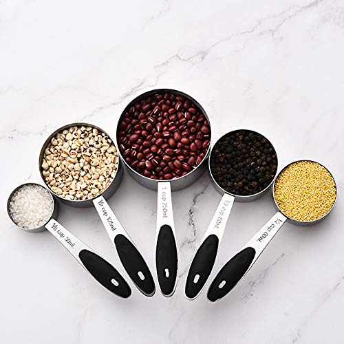 Warmheart Measuring Cups and Magnetic Measuring Spoons Set, Stainless Steel 5 Cups and 7 Spoons and 1 Levele (Black)