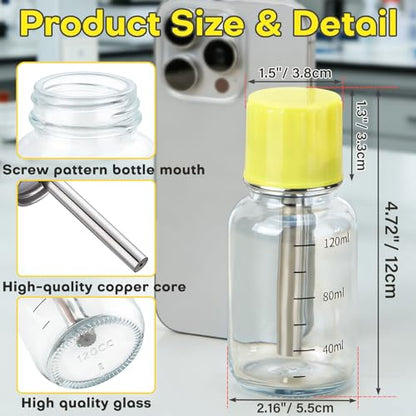 2Pcs 4Oz / 120ml Glass Dispensing Bottles for Chemical & Industrial Liquids, Nail Polish Remover Glass Bottle, Refillable Push Down Dispenser Bottle with Cover, Pump Dispenser Press Container, Clear - color: Clear - 2 pcs