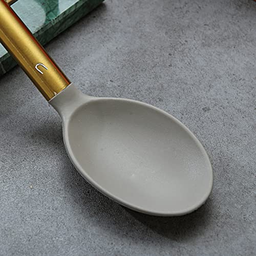 Berglander Non-stick Silicone Solid Serving Spoon, Titanium Gold Plating handle, Basting Spoon, Dishwasher Safe, Easy to Clean - style: c. Solid Spoon