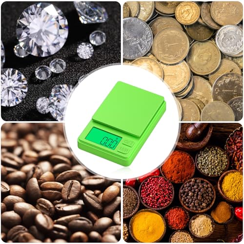 Digital Pocket Grams Scale, Diyife 1000g/0.01g High Precision, 7 Units Conversion Mini Scale with LCD Display, Tare Function for Food, Jewelry, Powder, Green - color: Green