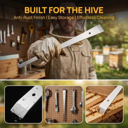 1Pc 12.2 Inch Stainless Steel Frame Cleaning Scraper, Multi-Functional Beehive Scraper Tool for Daily Beekeeping Work