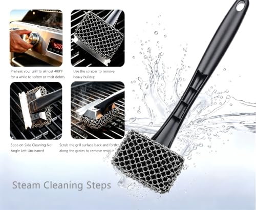 Bristle-Free Grill Brush & Scraper,Durable, Efficient and Extra Safe BBQ Cleaning Brush for Cast Iron and Stainless Steel Outdoor Grills(Coarse Mesh) - size: Coarse Mesh