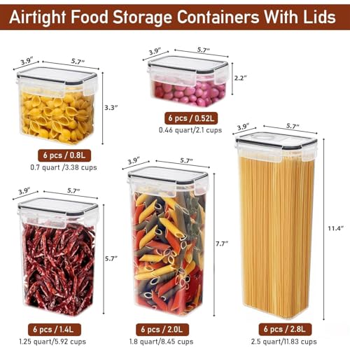 JUJOJB Airtight Food Storage Containers Set with Lids - 30 pack, BPA Free Plastic Kitchen and Pantry Organization, Plastic Leak-proof Canisters for Cereal Flour & Sugar - Labels & Marker