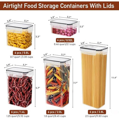 JUJOJB Airtight Food Storage Containers Set with Lids - 30 pack, BPA Free Plastic Kitchen and Pantry Organization, Plastic Leak-proof Canisters for Cereal Flour & Sugar - Labels & Marker