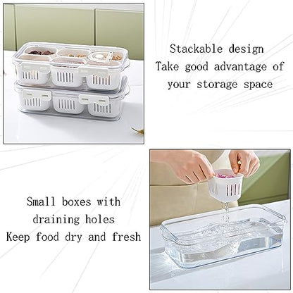 2Pack Divided Food Serving Tray with Lids Stackable Snackle Box for Candy Nuts Spice Fruit&Veggie Container with 6 Small Dividers Plastic Storage Bins for Fridge Pantry Freezer - size: 2Pack with 12 dividers