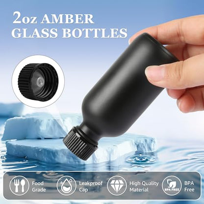 ZBCCCEOB 2 oz Small Glass Bottles with Lids, Boston Round Shot Bottles for Ginger Juice, Essential Oils - Leak Proof Mini Travel Containers(Black Frosted, 24Pack) - color: Black Frosted, size: 2oz 24